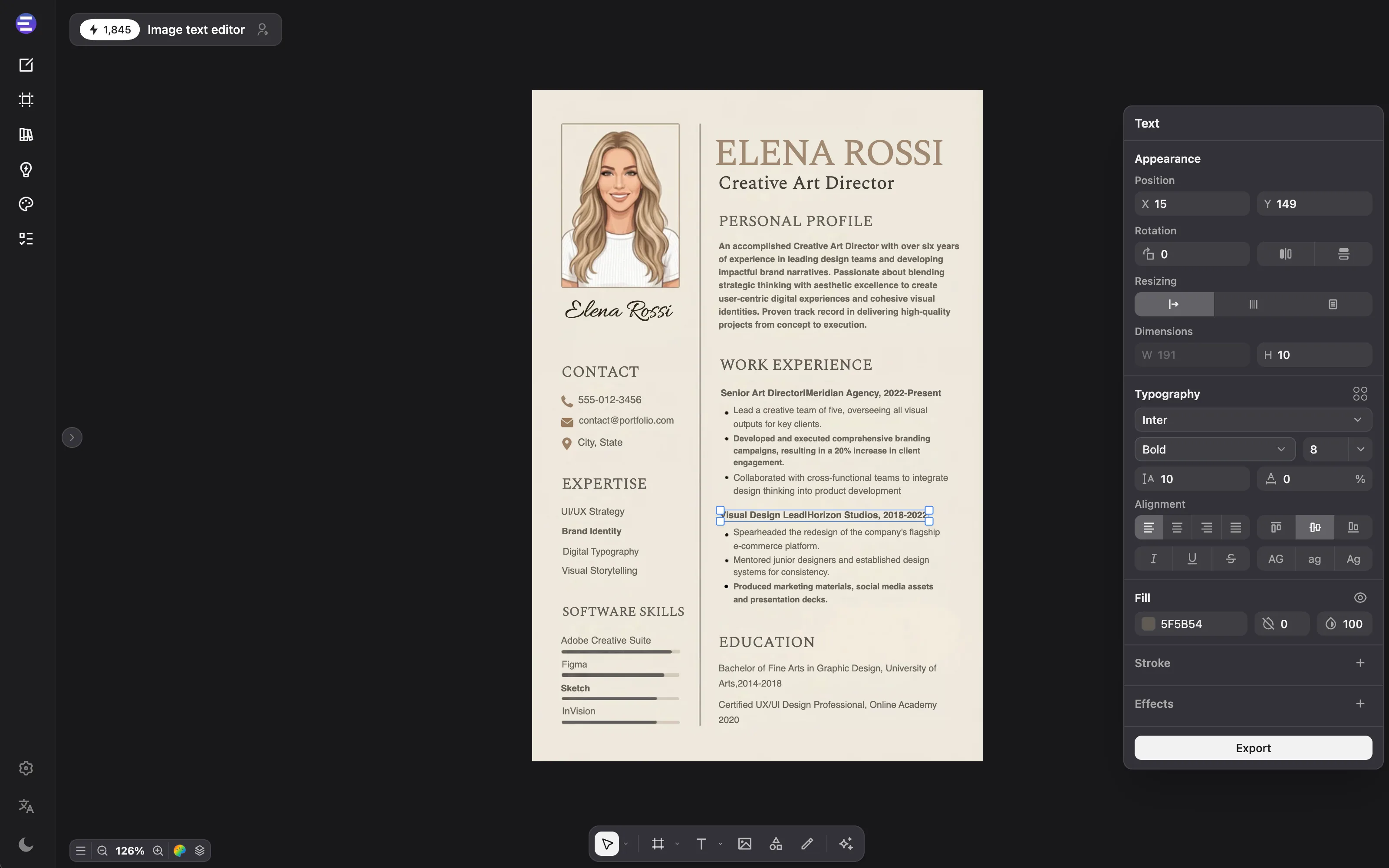 Flexible Codia Studio canvas for editing and export