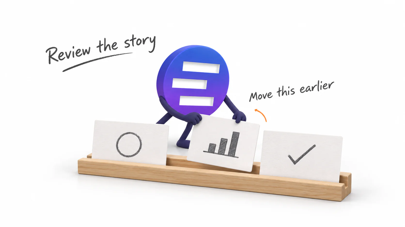 Xiaolan repositions a paper card in a presentation storyboard.